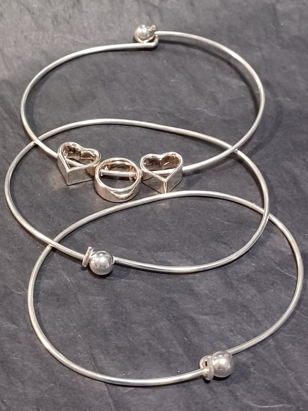 Silver White Gold Plated gold -Thin, Locking Bangle Bracelet, DIY ADD-A-Bead(s)